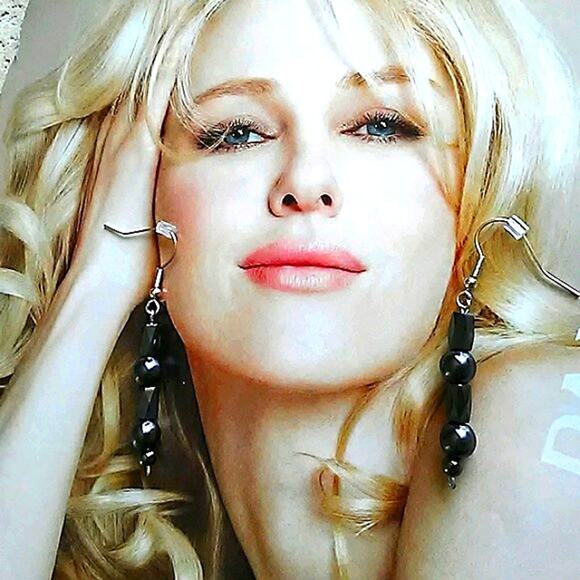 Onyx & Black Pearls Pierced Earrings Silver Dangle Beaded Elegant Quiet Luxury - Picture 2 of 5